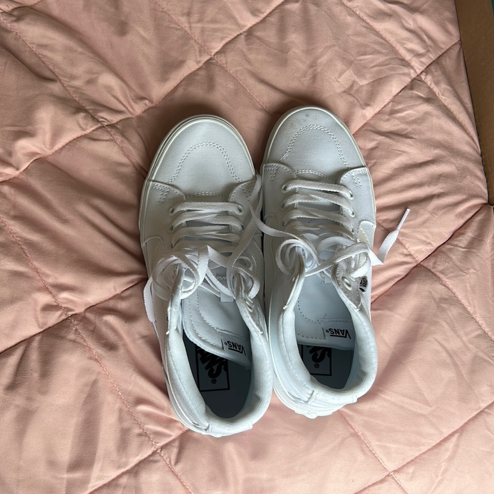 barely worn white high rise vans.